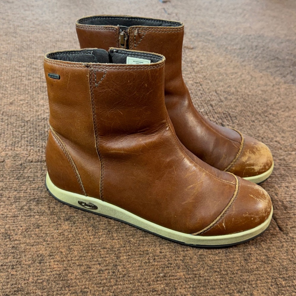 C+ shoes Chaco Mocha Bisque Leather Ankle Boots Women 7 Brown Side Zip J150120